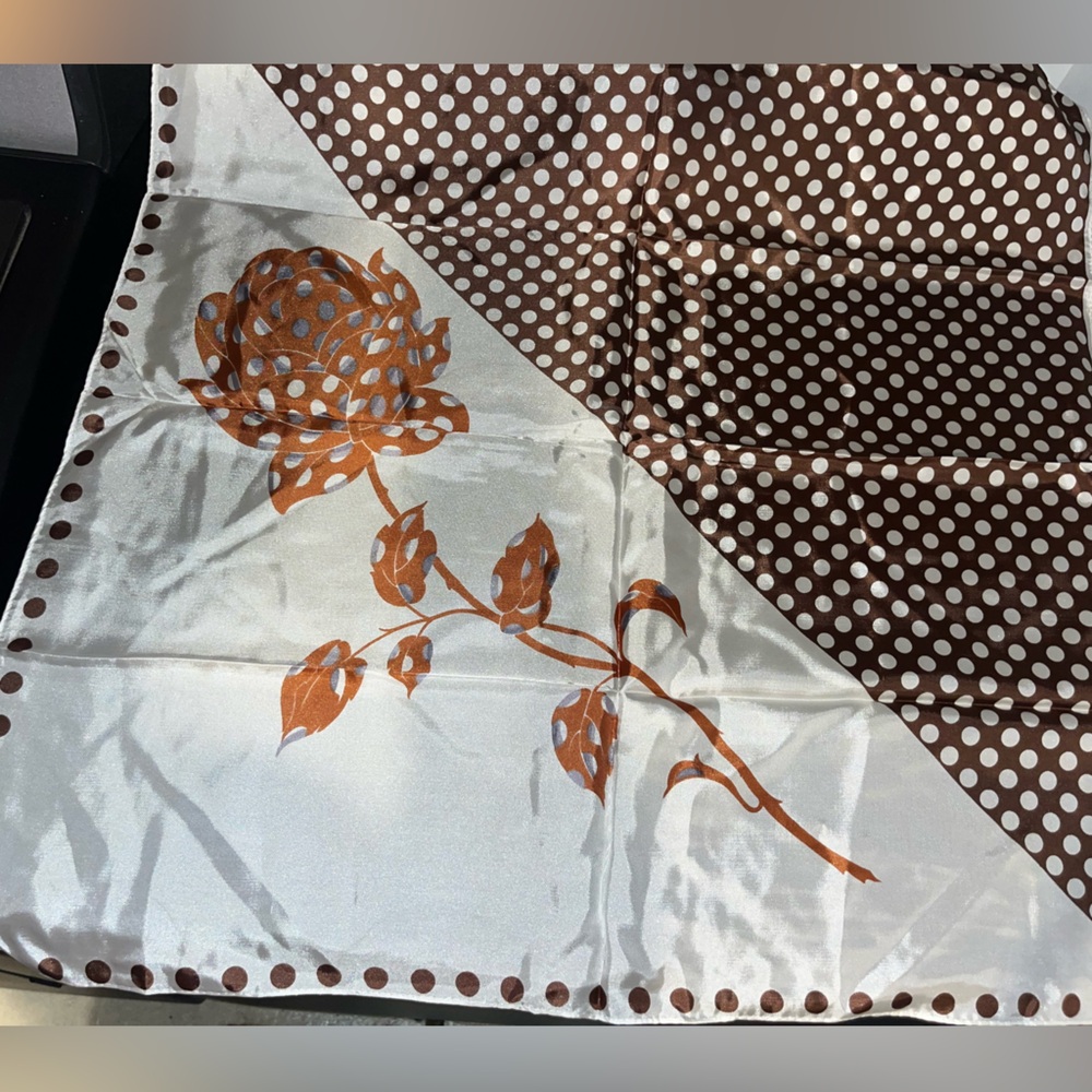 Polka Dot Scarf, handkerchief with Floral Design